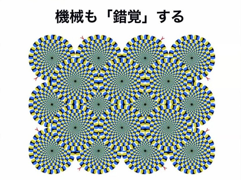 スライド：機械も「錯覚」する（回転ヘビ錯視）