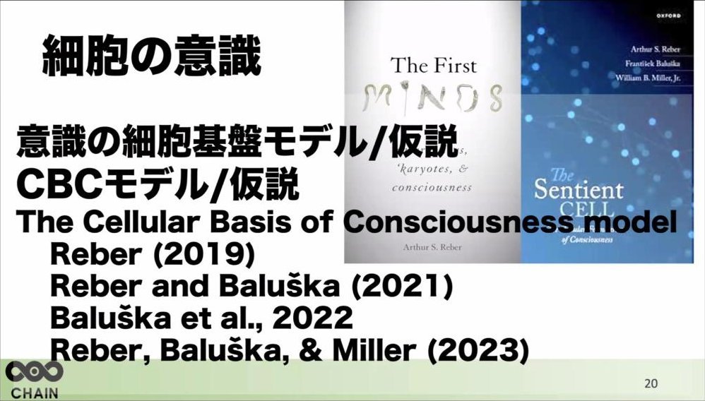 スライド：細胞の意識 意識の細胞基盤モデル／仮説 CBCモデル（Reber 2019 ほか）